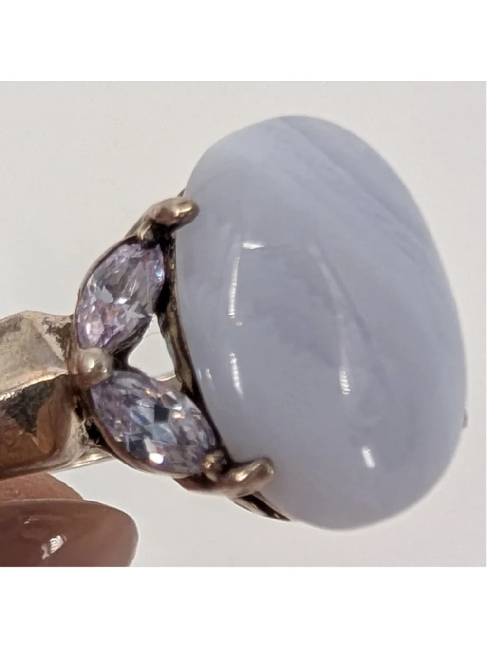 Vintage Avon 925 Sterling Silver Blue Lace Agate Lavender CZ Ring Size 6
